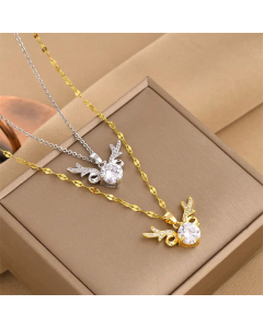 Fashion Inlay Rhinestones Antlers Pendent Titanium Steel Necklace Colorza 