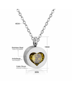 Classic Round Inlay Heart Shape Zircon Stainless Steel Pendant Necklace Colorza -Steel Color-Green