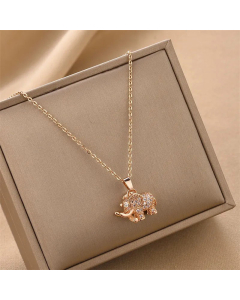 Novelty Elephant Inlay Rhinestone Pendent Titanium Steel Necklace