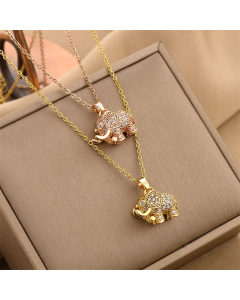 Novelty Elephant Inlay Rhinestone Pendent Titanium Steel Necklace