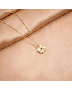 Fashion Four Leaf Clover Inlay Rhinestones Shell Titanium Steel Pendant Necklace