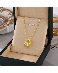 Classic Two Circle Interlocking Rhinestone Inlaid Titanium Steel Necklace