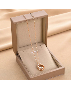 Classic Two Circle Interlocking Rhinestone Inlaid Titanium Steel Necklace