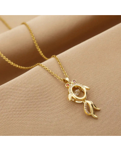 Fashion Goldfish Inlay Rhinestones Pendent Titanium Steel Necklace Colorza