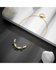 Vacation Square Inlay Zircon Titanium Steel Pearl Plating Necklace Colorza