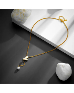 Fashion Butterfly Inlay Shell Pendant Titanium Steel Pearl Plating Necklace Colorza