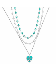 Enamel Layered Devil's Eye Heart Shape Stainless Steel Plating Necklaces Colorza