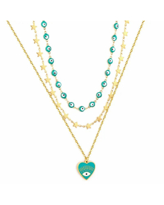 Enamel Layered Devil's Eye Heart Shape Stainless Steel Plating Necklaces Colorza