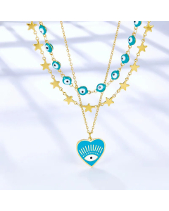 Enamel Layered Devil's Eye Heart Shape Stainless Steel Plating Necklaces Colorza