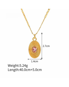 Fashion Oval Inlay Zircon Stainless Steel Pendant Necklace Colorza