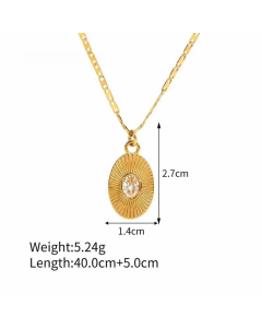 Fashion Oval Inlay Zircon Stainless Steel Pendant Necklace Colorza