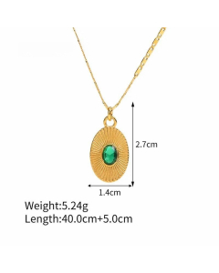 Fashion Oval Inlay Zircon Stainless Steel Pendant Necklace Colorza