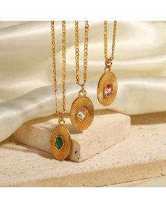 Fashion Oval Inlay Zircon Stainless Steel Pendant Necklace Colorza