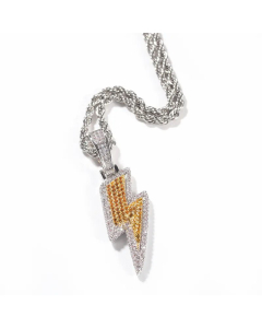 Full Diamond Lightning Pendant Hemp Flowers Chain Necklace Colorza