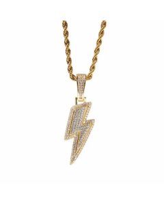 Full Diamond Lightning Pendant Hemp Flowers Chain Necklace Colorza
