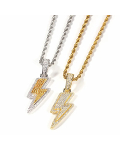 Full Diamond Lightning Pendant Hemp Flowers Chain Necklace Colorza