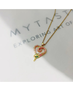 Fashion Snake Inlay Rhinestones Pendant Stainless Steel Necklace Colorza