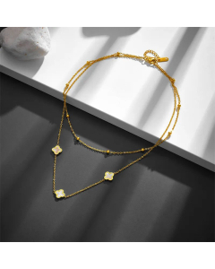Fashion Layered Four Leaf Clover Inlay Shell Titanium Steel Plating Necklaces Colorza