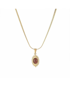 Fashion Plating Inlay Artificial Gemstones Oval Titanium Steel Pendant Necklace Colorza