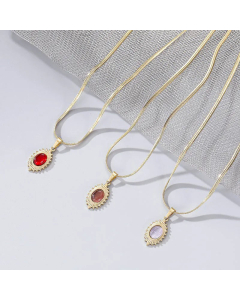 Fashion Plating Inlay Artificial Gemstones Oval Titanium Steel Pendant Necklace Colorza