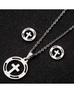 Fashion Hollow Out Moon Coconut Tree Fish Plating Bone Stainless Steel Necklace Earrings 1 Set-Steel Color-01