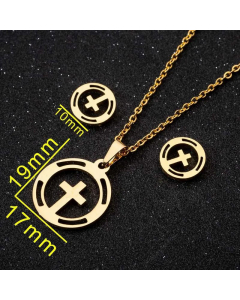 Fashion Hollow Out Moon Coconut Tree Fish Plating Bone Stainless Steel Necklace Earrings 1 Set-Gold Color-01