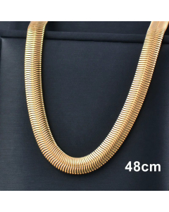 Plain Solid Color Thick Flat Snake Bone Chain Titanium Steel Necklace Colorza-Gold Color-01