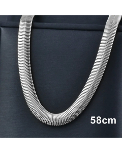 Plain Solid Color Thick Flat Snake Bone Chain Titanium Steel Necklace Colorza-Steel Color-01