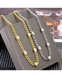 Fashion Gold Plated Rhinestones Heart Shape Titanium Steel Bracelets Necklace Colorza