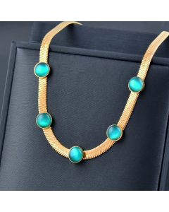 Luxurious Round Water Droplets Titanium Steel Inlay Gold Artificial Gemstones Necklace Colorza