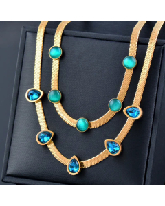 Luxurious Round Water Droplets Titanium Steel Inlay Gold Artificial Gemstones Necklace Colorza