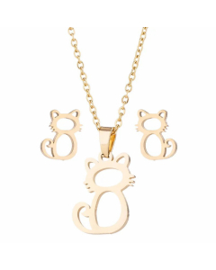 Cute Hollow Out Cat Pendent Stainless Steel Plating Earrings Necklace 1 Set