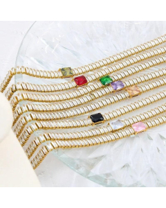Sweet Zircon Inlaid Square Titanium Steel Gold Plated Necklace Colorza