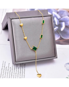 Elegant Square Heart Shape Rhinestones Pendant Titanium Steel Gold Plated Necklace Colorza