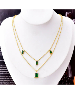 Vintage Layered Square Titanium Steel Gold Plated Rhinestones Necklaces Colorza