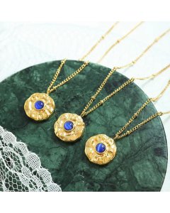 Fashion Round Inlay Opal PendantTitanium Steel Necklace Colorza