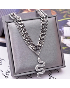 Retro Layered Gold Plated Snake Pendant Titanium Steel Necklace Colorza