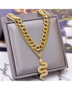 Retro Layered Gold Plated Snake Pendant Titanium Steel Necklace Colorza