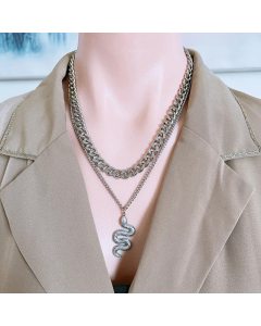 Retro Layered Gold Plated Snake Pendant Titanium Steel Necklace Colorza