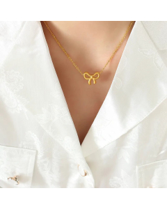 Minimalism Bow Knot Pendent Titanium Steel Plating Necklace Colorza