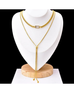 Fashion Gold Plated Rhinestones Layered Rectangle Titanium Steel Tassel Necklaces Colorza