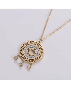 Elegant Gold Plated Round Stainless Steel Rhinestones Pendant Necklace Colorza