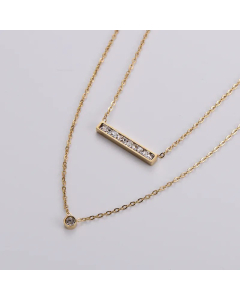 Elegant Gold Plated Rhinestones Rectangle Stainless Steel Layered Necklaces Colorza