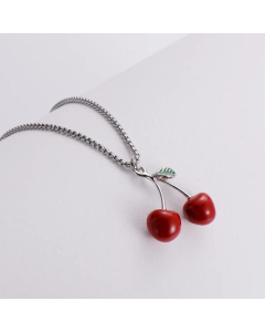 Elegant Cherry Fruit Pendant  Stainless Steel Plating Necklace Colorza
