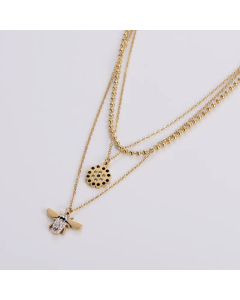 Elegant Gold Plated Bee Stainless Steel Rhinestones Layered Necklaces Colorza
