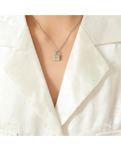 Gold Plated Zircon Lock PendantTitanium Steel Necklace Colorza