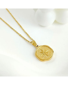 French Style Round Portrait Guitar Titanium Steel Inlaid Gold Necklace Colorza