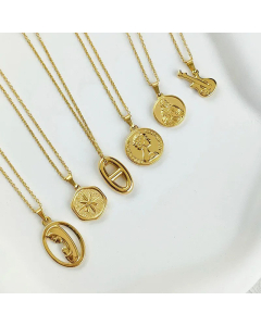 French Style Round Portrait Guitar Titanium Steel Inlaid Gold Necklace Colorza