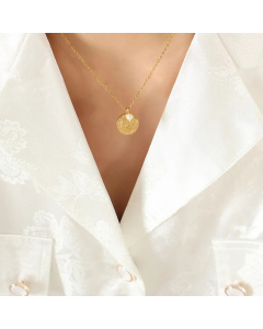 Gold Plated Artificial Pearls Round Moon Pendant Titanium Steel Necklace Colorza