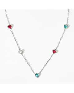 Sweet Plating Inlay Zircon Heart Shape Stainless Steel Titanium Steel Necklace Colorza-Steel Color-Multi-color